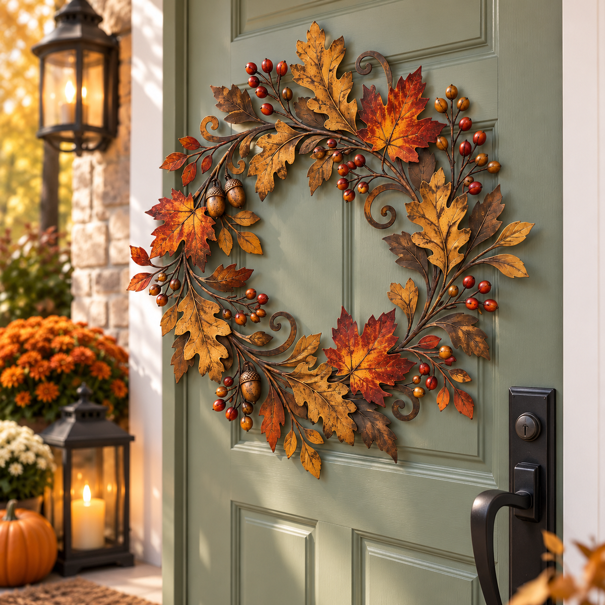 Fall Leaf Metal Wreath, Rustic Autumn Door Decor With Maple Leaves, Acorns And Berries For Porch Or Entryway 0bb593c3-3133-49d7-a2cd-fc0394adce08-2dcd715a-c6b1-40af-9714-56786f20457a.png