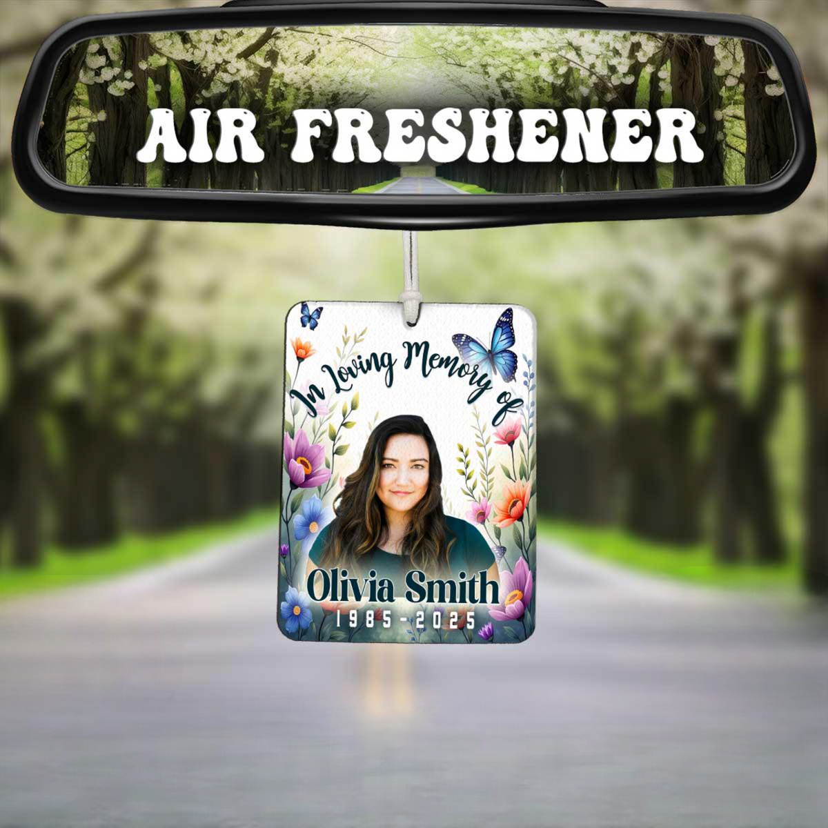 Personalized Photo Memorial Car Freshener, Butterfly & Wildflower Design, A Meaningful Keepsake with Photo, Memorial Gifts, Sympathy Gift, Photo Portrait Car Freshie