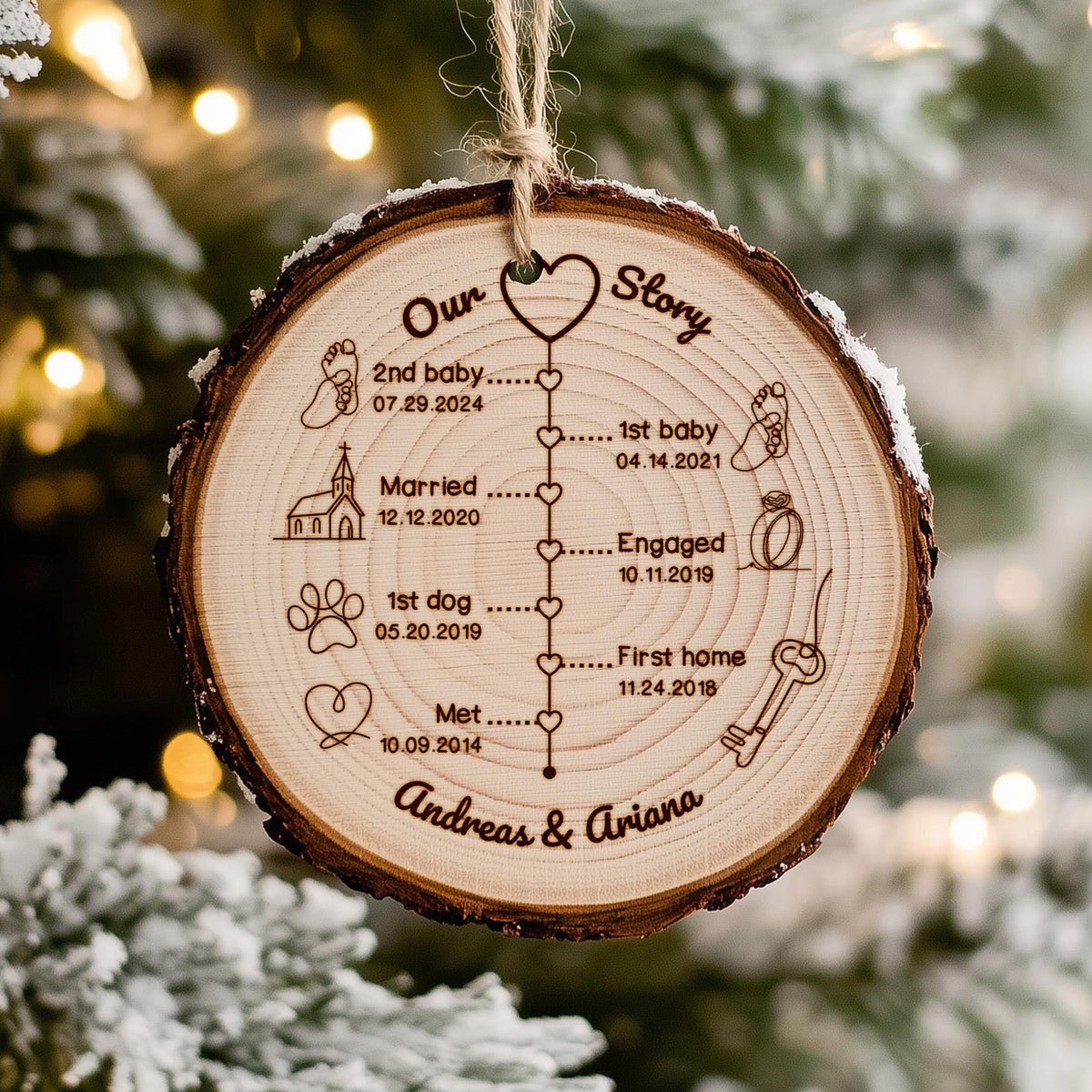 Custom Anniversary Wedding Wood Ornament, Personalized Love Story Timeline Gifts for Him, Anniversary Christmas Ornament Gift for Husband
