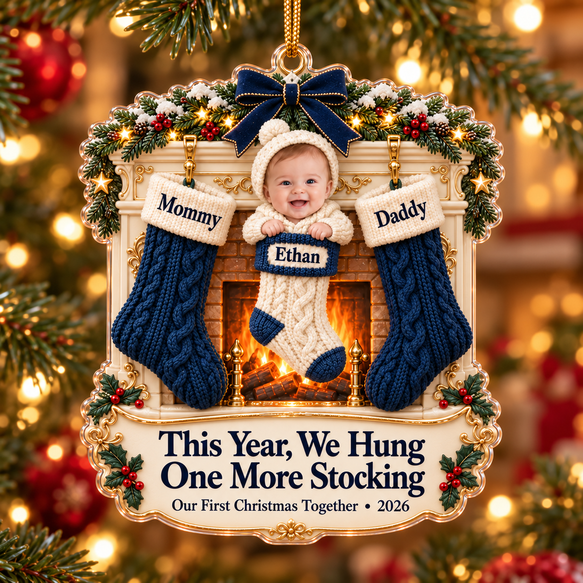 Personalized Baby’s First Christmas Ornament 2026 – Custom Photo & Name, Dear Santa I’m New Here Keepsake, Gift for New Parents 1390dd10-e3f8-42ae-a22c-ee935f63db49-Navy-blue-first-Christmas-stocking-ornament-2.png