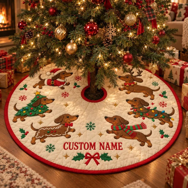 Dachshund Christmas Tree Skirt, Wiener Dog Holiday Decor, Custom Name Tree Skirt, Doxie Lover Christmas Gift, Festive Dog Home Decor 15732c18-3449-4b7e-93ed-4c9a79c7cf69-dfhrtj-1-.webp