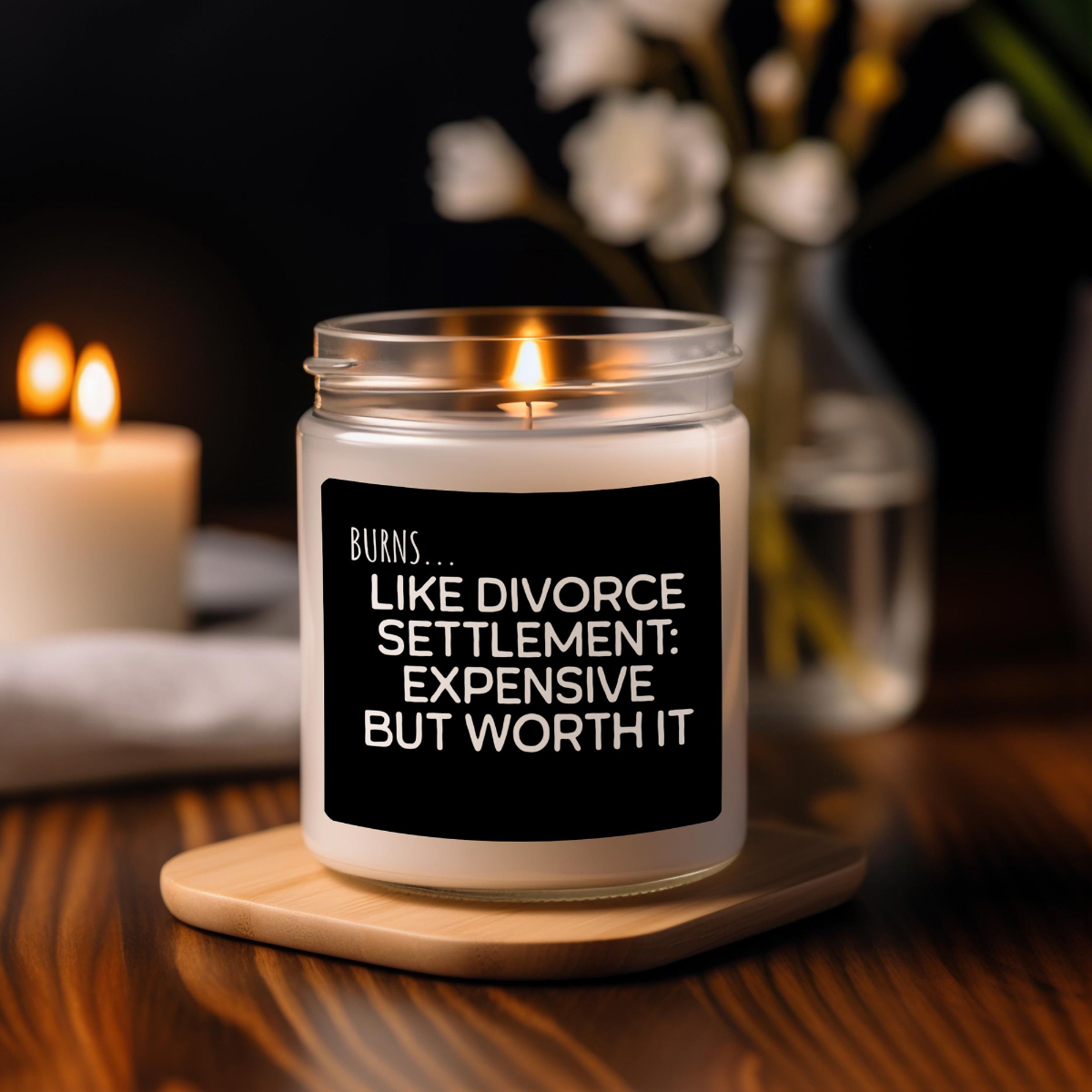 burns like a divorce settlement funny breakup candle expensive but worth it post divorce gift sarcastic self care for her or him 1746589615359.png