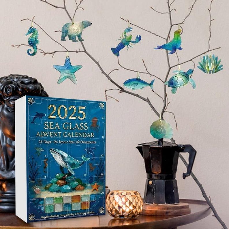Sea Glass Advent Calendar 2025 Beach Lovers Ocean Lovers Gift Christmas Countdown With Ocean Ornaments Holiday Decor Unique Xmas Gift 1763521278007.jpg