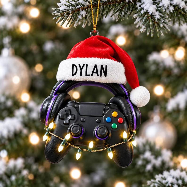 Personalized Gamer Christmas Ornament With Custom Name Santa Hat, Gaming Controller Headset Holiday Tree Decor, Unique Gift For Him 187764d2-2892-4780-9c70-9ed02ac07783-tyyty-1-.jpg