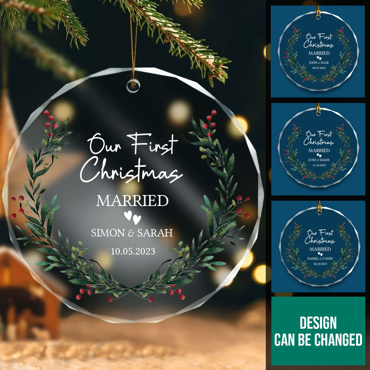 First Christmas Married Wedding Gift - Personalized Crystal Ornament - Christmas Gift For Newlywed Couple