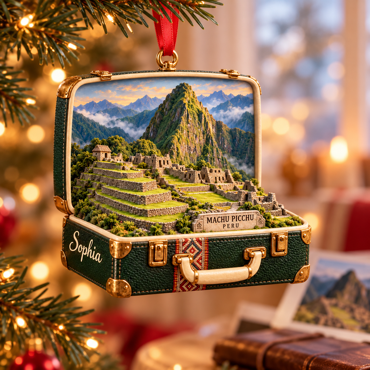 Personalized Machu Picchu Peru 3D Suitcase Christmas Ornament, Custom Name Travel Keepsake, Peru Vacation Souvenir Gift 1f187f8f-8d63-4180-a28e-b743a4a9709d-Machu-Picchu-travel-memory-Christmas-ornament-1.png