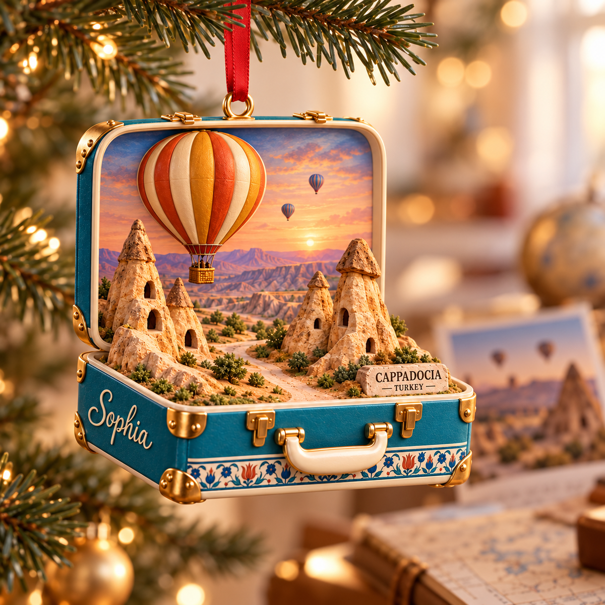 Personalized Cappadocia Turkey 3D Suitcase Christmas Ornament, Custom Name Hot Air Balloon Travel Keepsake, Turkey Vacation Souvenir Gift 2022db43-f72d-441b-90b7-d9e2306c9e5f-Cappadocia-Christmas-Travel-Ornament-1.png