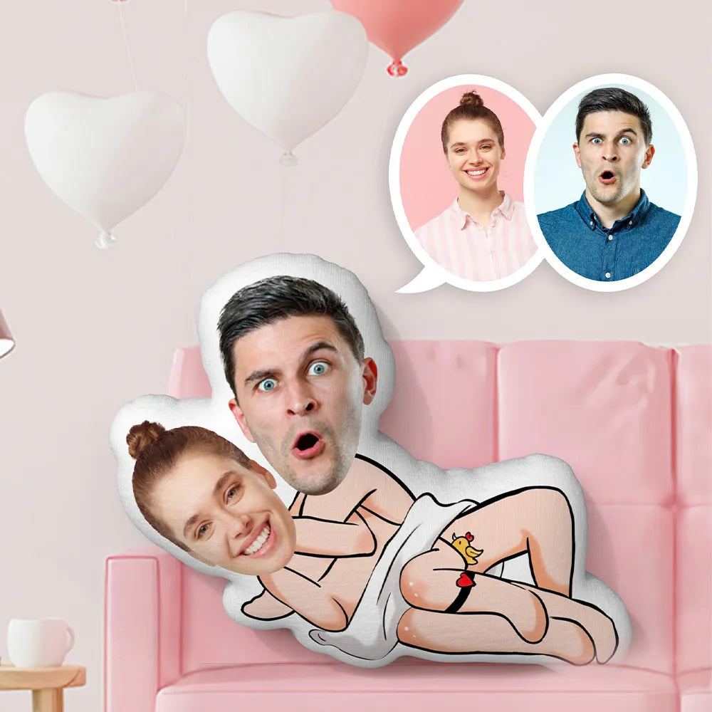 Custom Naughty Couple Face Pillow Little Bird And Black Stockings Couple Pillow