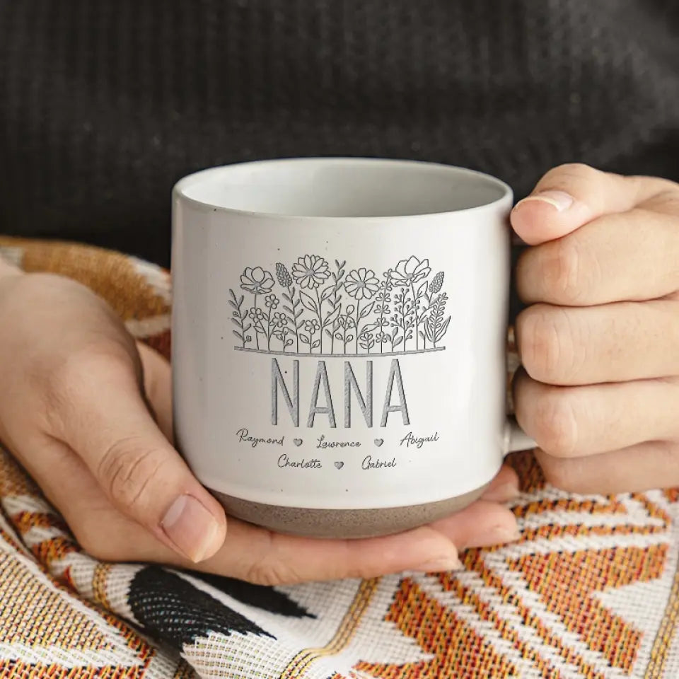 Grandma Wildflower - Personalized Pottery Mug - Gift For Grandma, Mother's Day, Birthday Gift