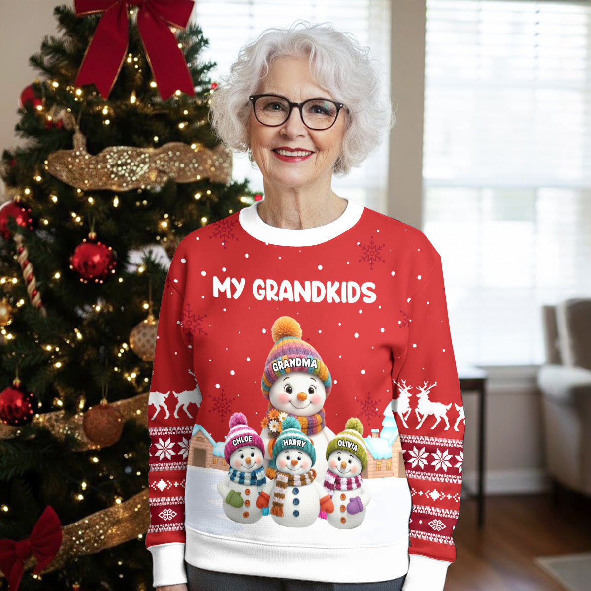 Grandkids Knitting - Personalized Ugly Sweater - Christmas Gift For Mom, Grandma