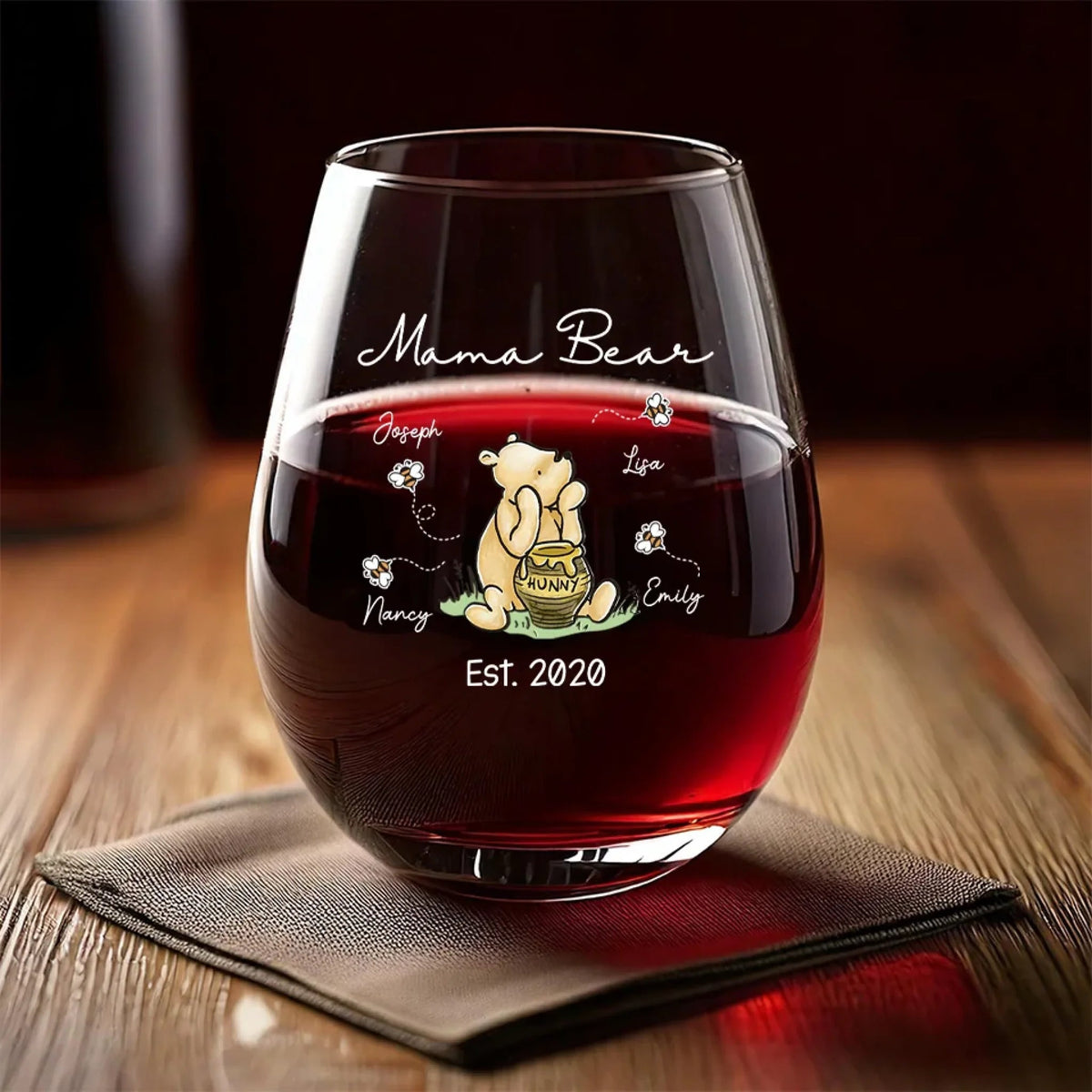 Mama Bear - Personalized Wine Glass - Gift For Mom, Grandma, Mother's Day, Birthday Gift