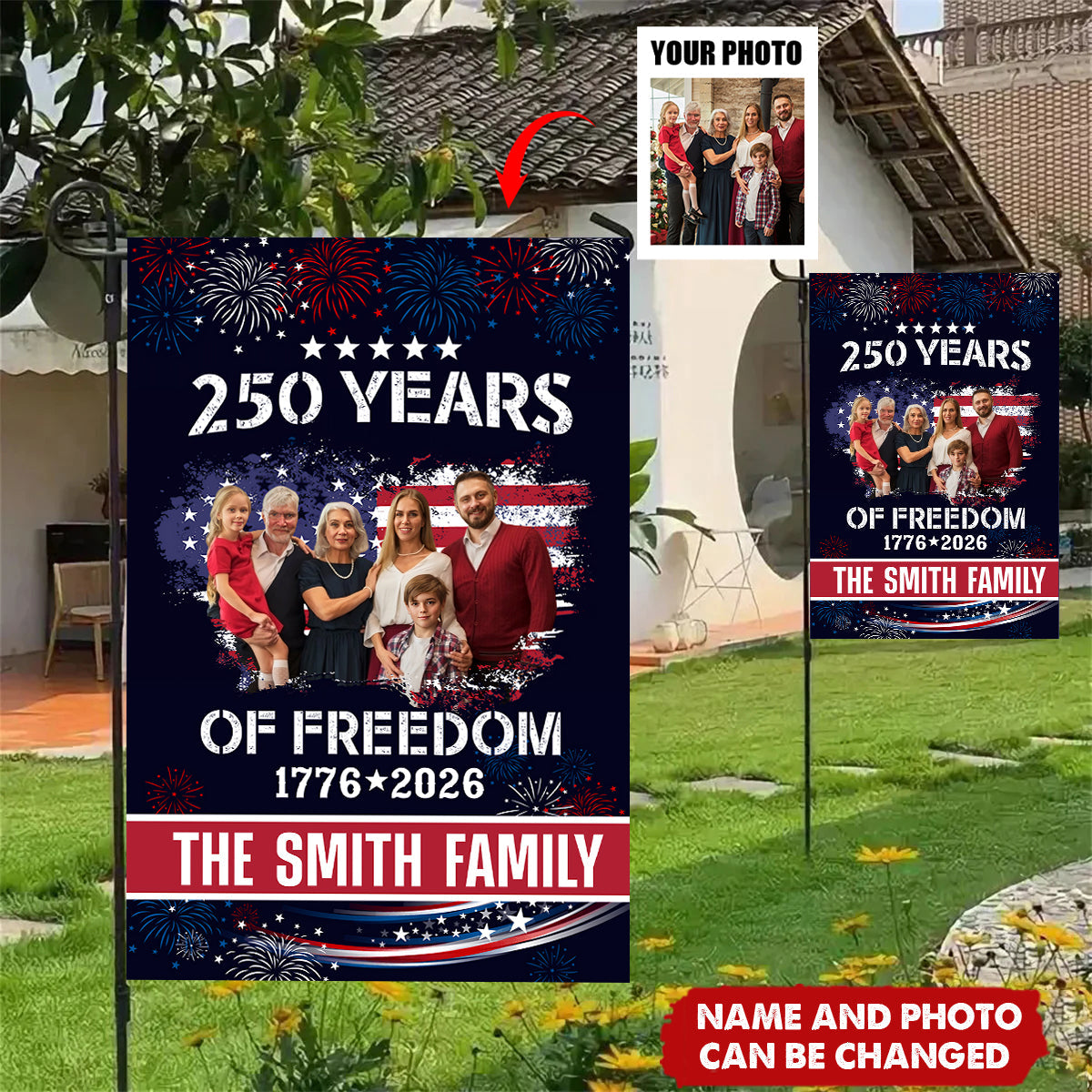 Custom Family Photo Celebrate 250 Years of America Garden Flag