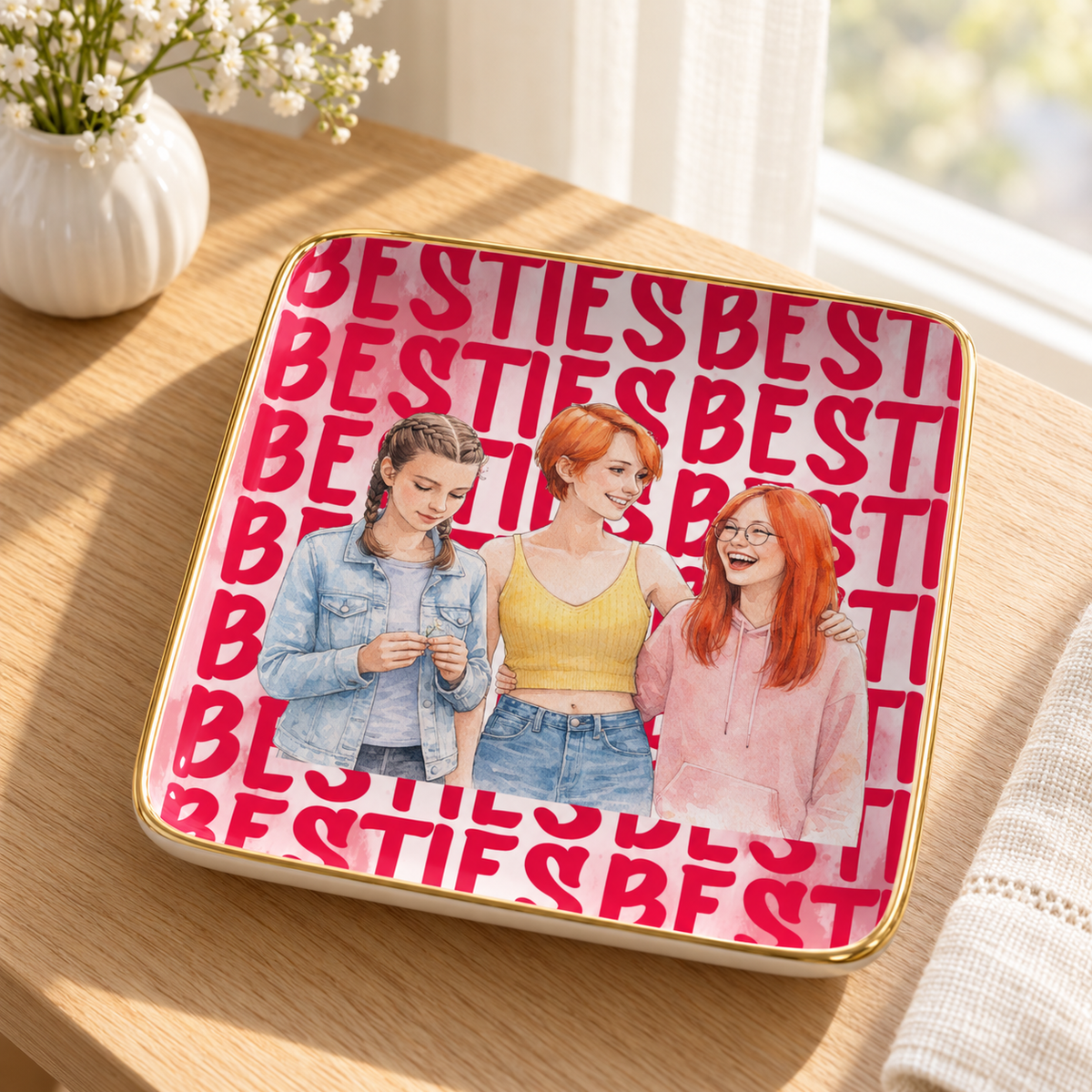 Personalized Jewelry Dish, Best B*Tches Friendship Gift, Custom Photo Watercolor Art, Best Friend Gift, Personalized Keepsake