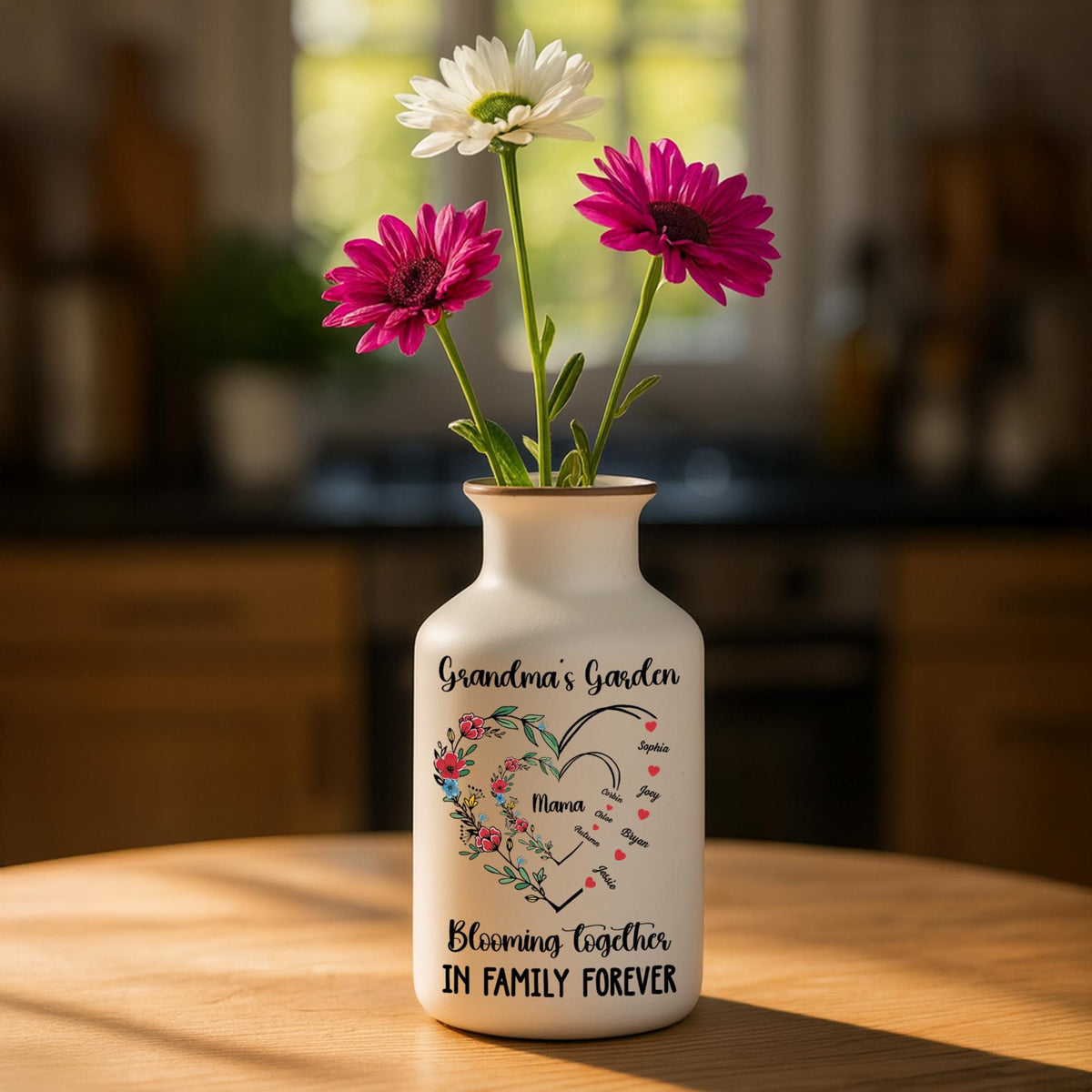 Personalized Grandma's Garden Vase, Custom Family Name Vase, Blooming Together Keepsake, Unique Mother s Day Gift for Grandma