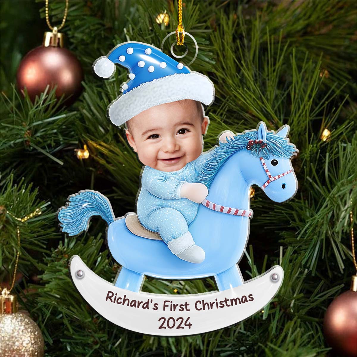 Custom Photo Baby 1st Christmas Rocking Horse - Personalized Acrylic Ornament - Christmas Gift For Baby