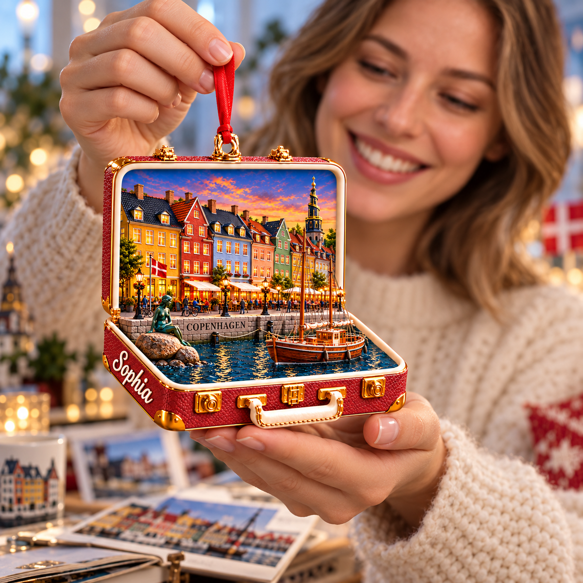 Personalized 3D Copenhagen Harbor Suitcase Christmas Ornament – Copenhagen Denmark Travel Souvenir & Gift for Copenhagen Lovers 55b93cff-ce12-4ccb-85ca-bbe9adb84f14-Personalized-Copenhagen-memories-in-a-red-suitcase-1.png