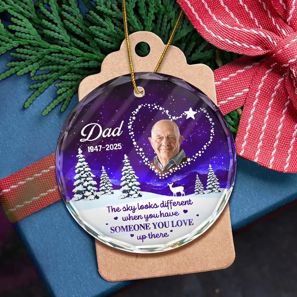 Custom Photo Someone You Love Up There - Personalized Crystal Ornament - Memorial Christmas Gift
