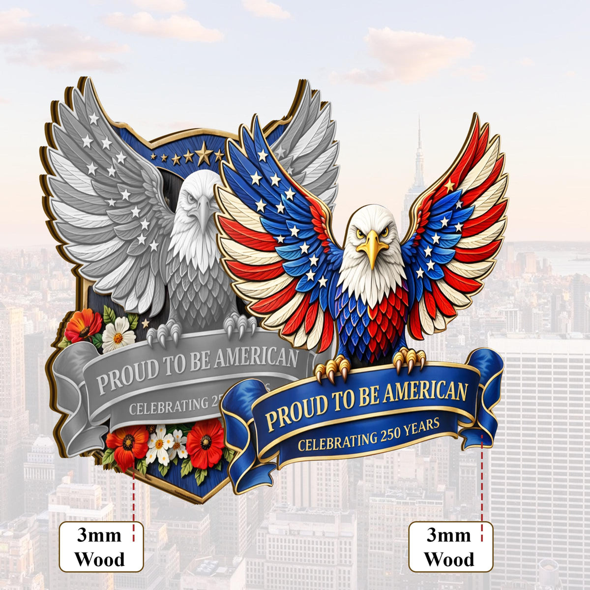 USA 250th Anniversary Wooden Door Sign, 250 Years of Freedom, Patriotic Eagle Door Hanging Decor, American Poppy Flowers Wall Sign