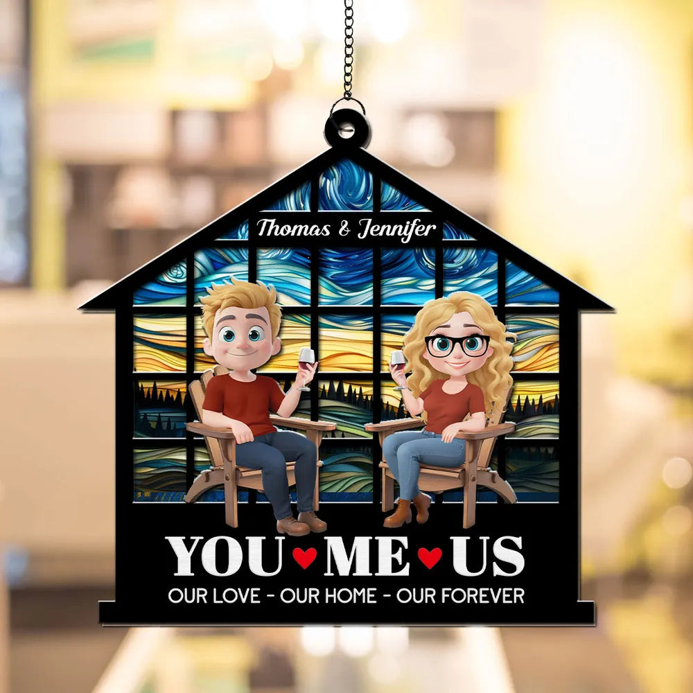 Our Love Our Home Our Forever - Personalized Suncatcher Ornament - Anniversary Gift, Valentine's Day Gift For Couple
