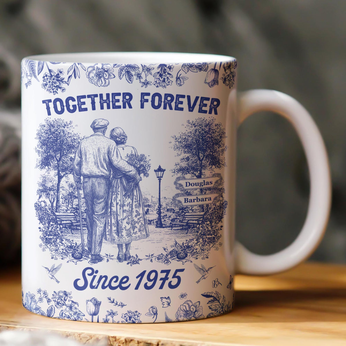 I Wish I Could Turn Back The Clock Toile De Jouy Couples, Personalized Mug, Anniversary Gifts For Her, Him, Wedding Gift For Couple