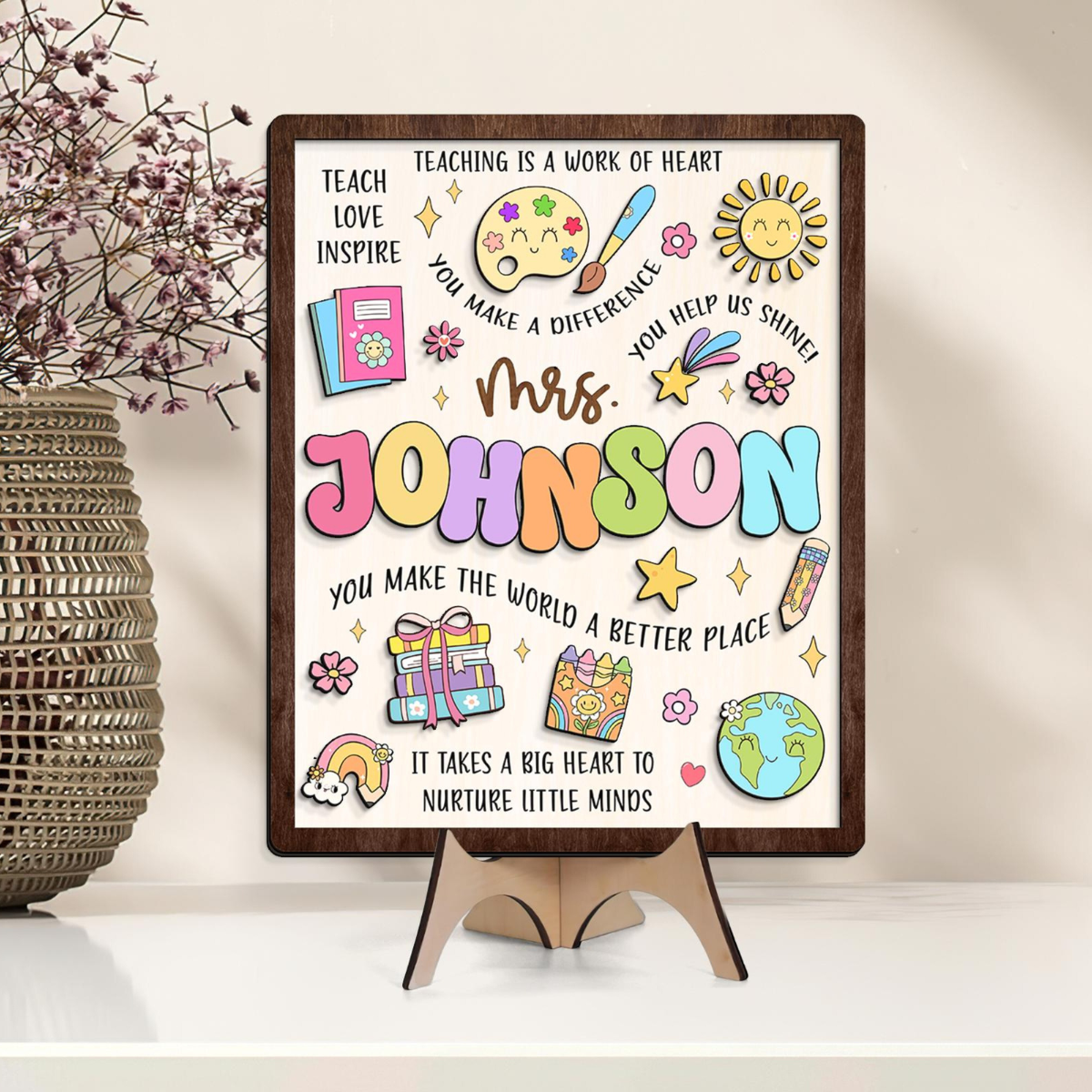 Custom Teacher Wooden Sign, Teacher Appreciation Gifts, Teacher Classroom Door Hanger, Thank You Teacher Gifts, Custom 3D Teacher Name Sign