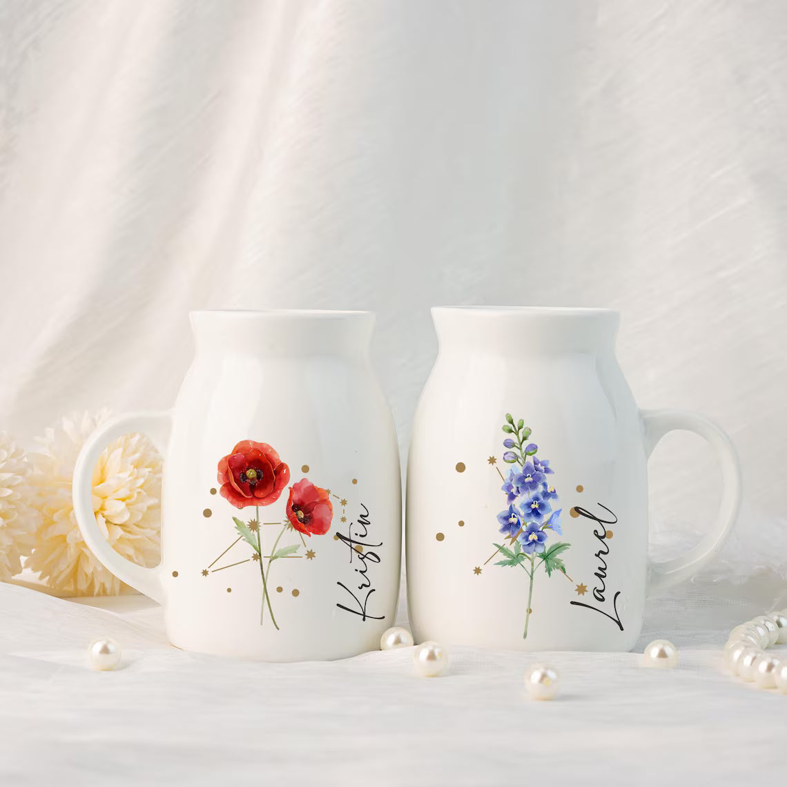 Birth Flower Vase, Zodiac Sign Vase, Personalized Vase for Birthday Gift, Flower Vase with Constellation Sign, Mini Ceramic Vase, Home Decor