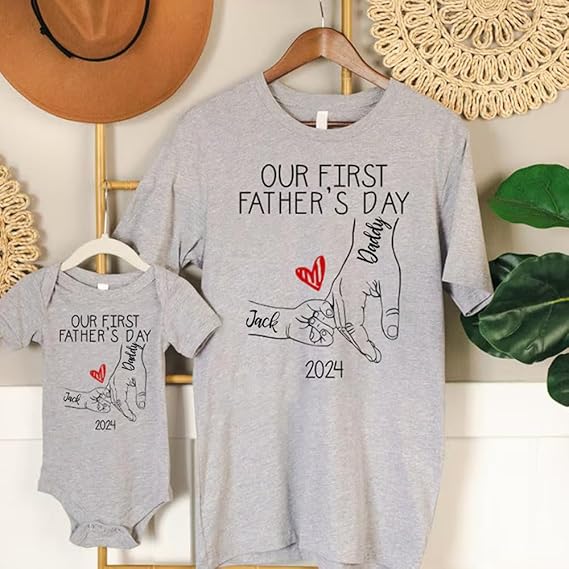 Personalized Our First Father Day Together Matching Shirts, Dad and Baby Matching Outfits Shirts, Bodysuit Baby
