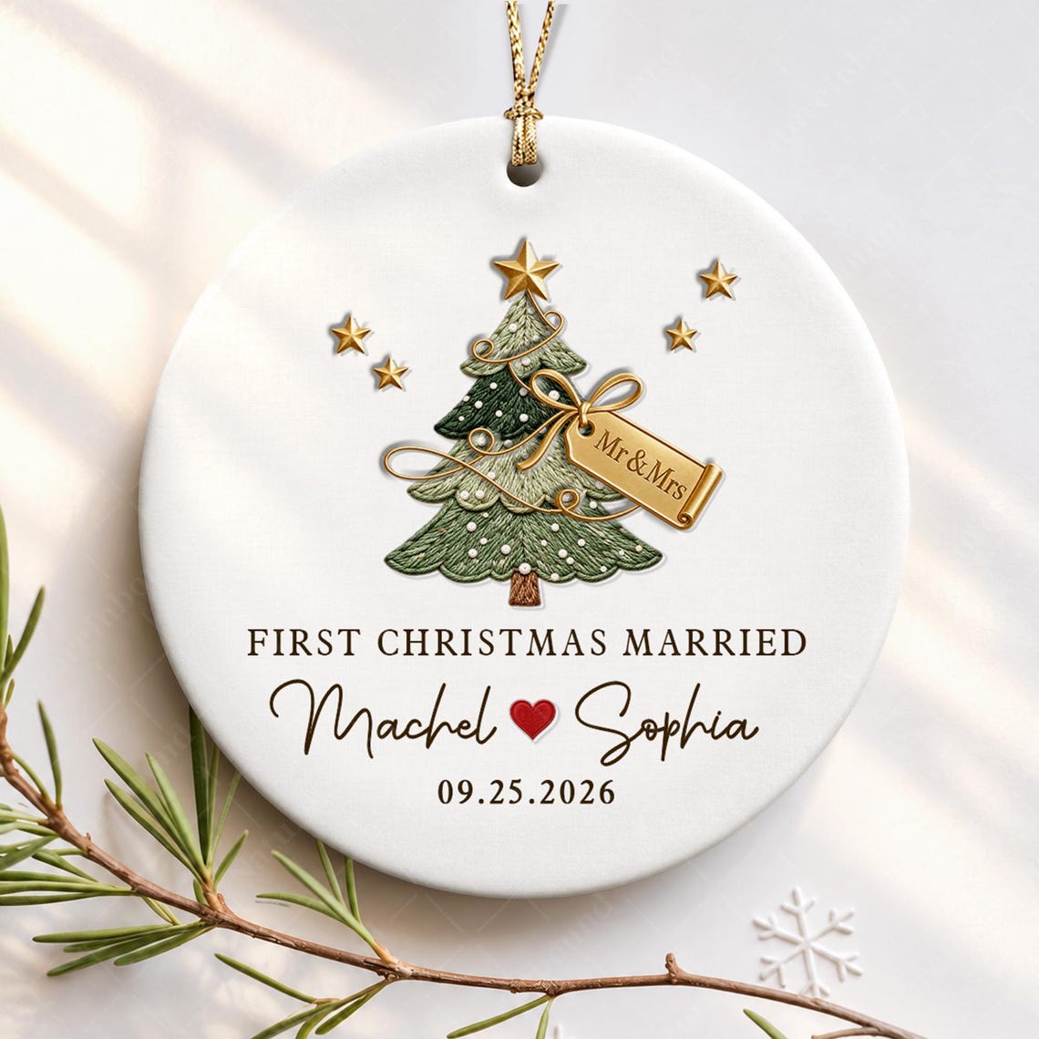 Personalized First Christmas Married Ceramic Ornament, Mr & Mrs Name with Wedding Date Keepsake 624f6d16-dd29-4ca9-8488-a5c49897fcc6-4.jpg