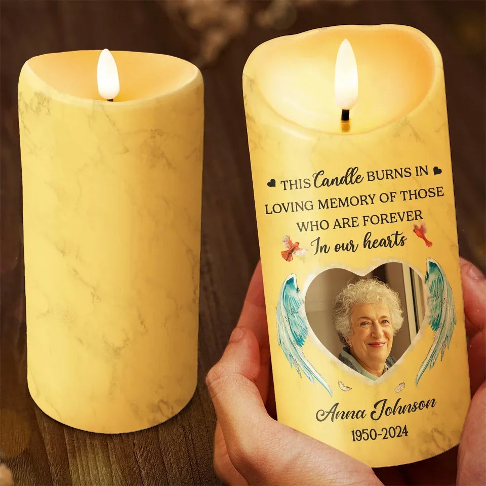Custom Photo Your Memory Will Live On - Memorial Personalized Custom LED Candle - Sympathy Gift, Christmas Gift For Family Members