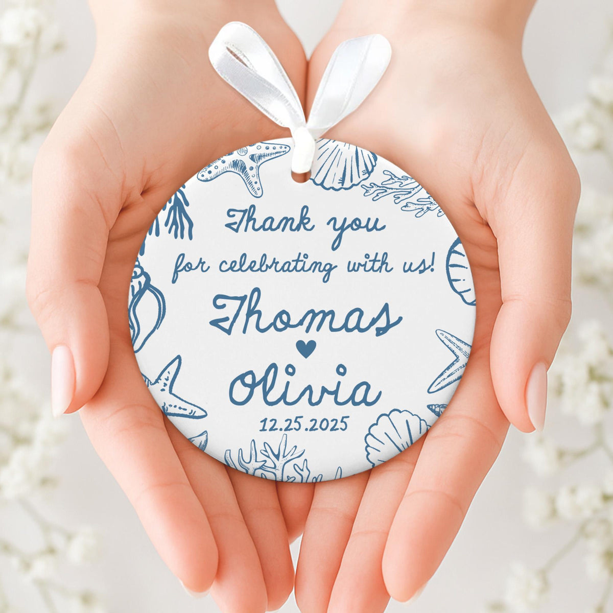 Personalized Thank You Wedding Guests Ornament, Custom Beach Wedding Ceramic Ornament, 2025 Wedding Favor, Thank You Gift For Wedding Guests