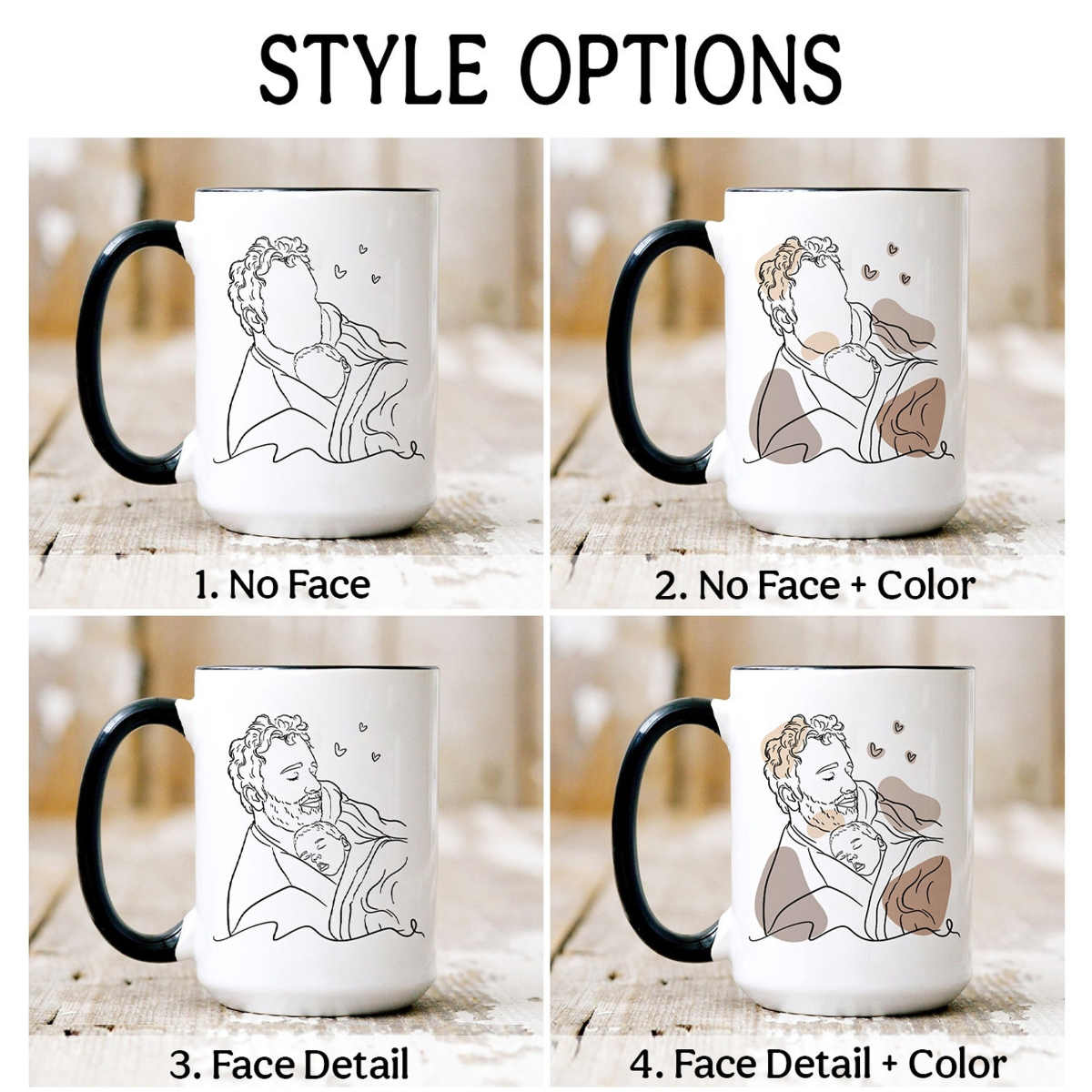 Custom Portrait Mug, Custom Photo Mug for Dad, Papa Photo Mug, Father Line Drawing Mug, Personalized Photo Mug, Dad Line Portrait Mug