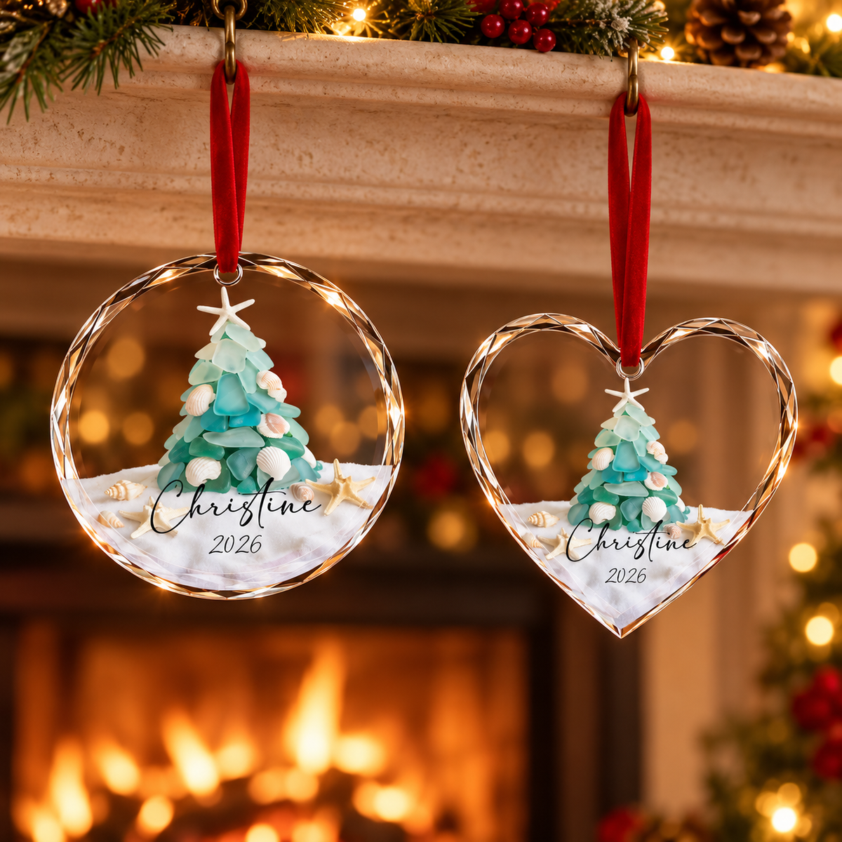 Personalized Sea Glass Christmas Tree Ornament, Beach Christmas, Ocean Lover Gift, Coastal Ornament, Christmas Tree 2D With Shells, Starfish 6c3ad385-4933-482f-b96e-225f40928a2e-banner-3.png