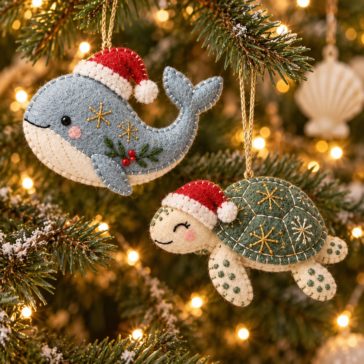 Felt Sea Animal Christmas Ornament, Whale, Turtle or Shark Tree Decoration, Ocean Lover Gift, Coastal Holiday Keepsake 71043868-332f-4e95-b793-31e435dc45ee-C-voi-xanh-v-r-a-bi-n-Noel-1.png
