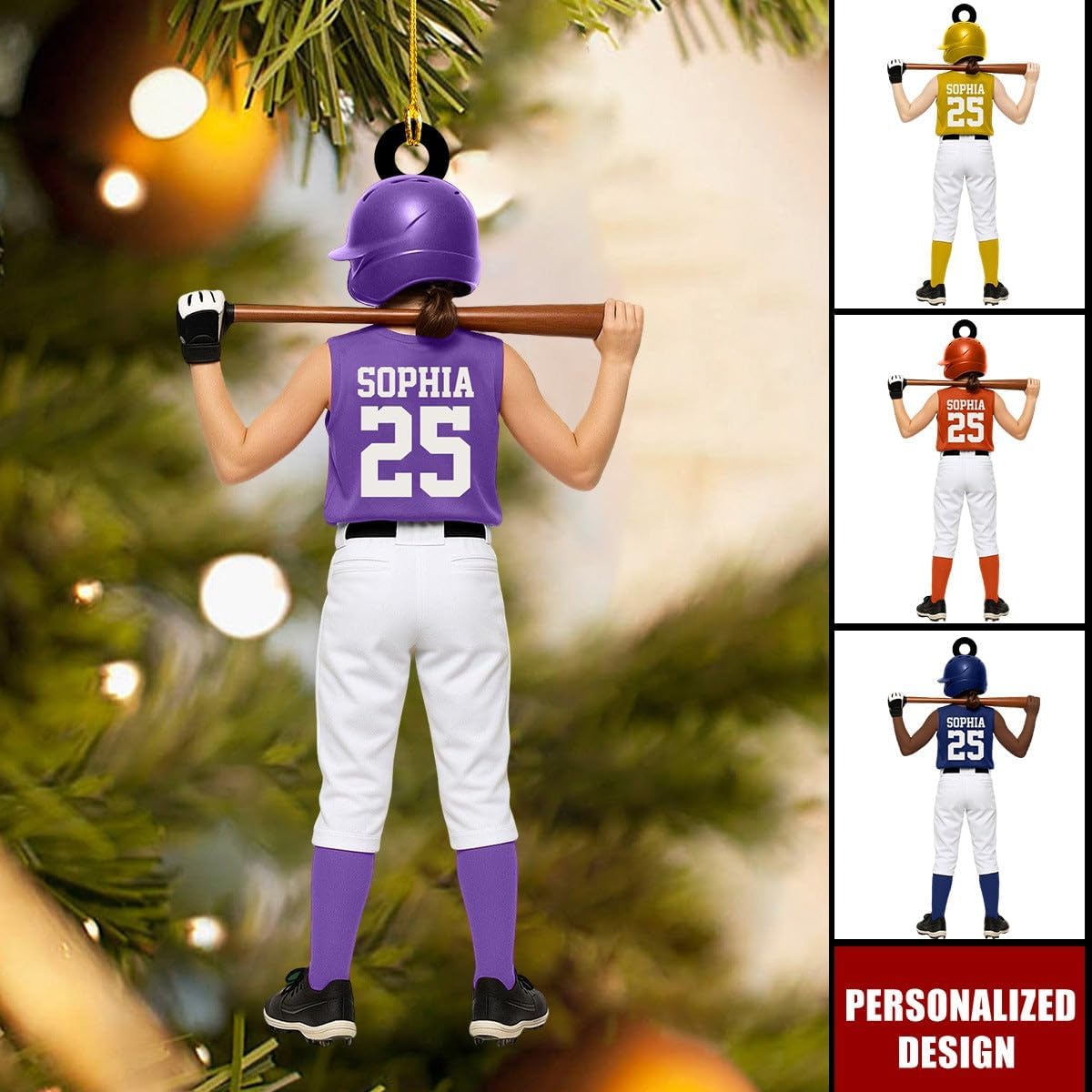 Personalized Softball Ornament, Custom Name 2D Flat Girl Softball Christmas Ornament, Gift for Daughters, Wife