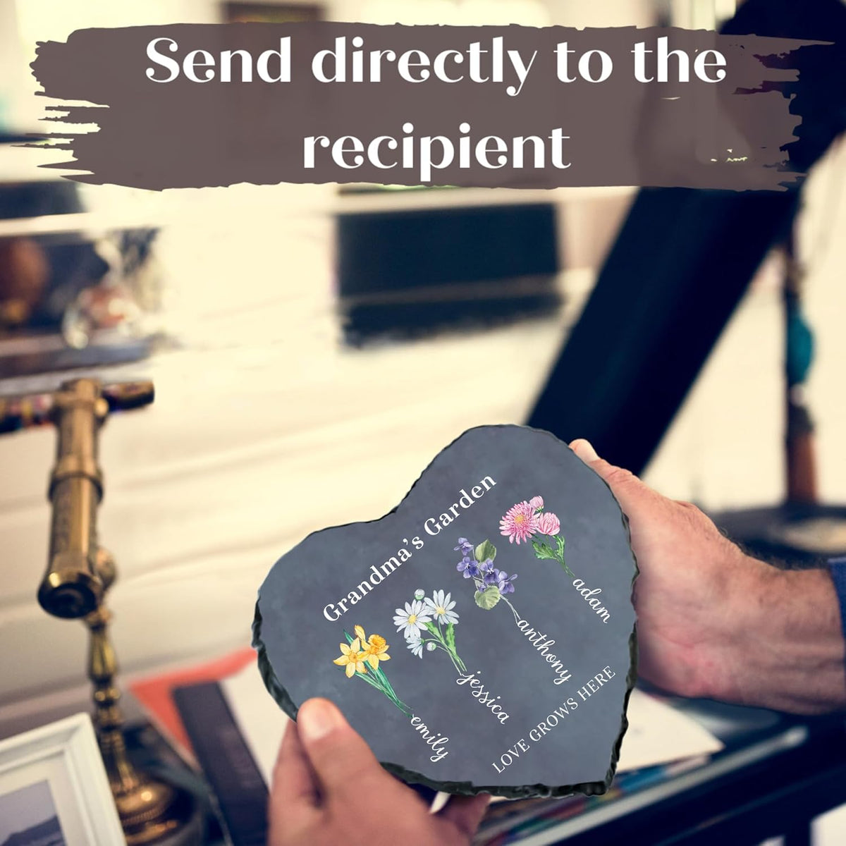 Personalized Garden Stone, Mothers Day Gifts for Grandma with Grandkids Birth Flower, Unique Christmas and Birthday Gifts for Grandma