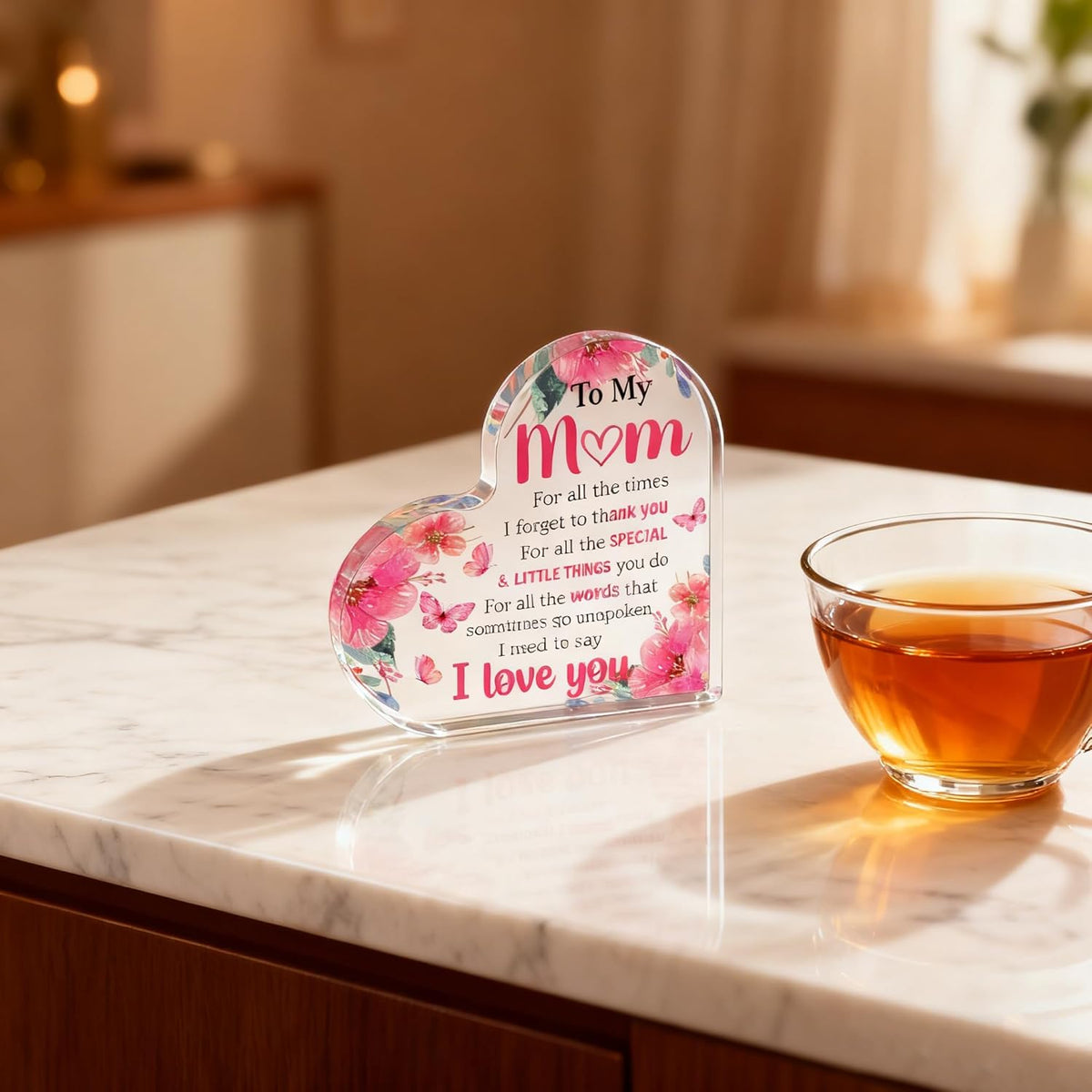 Mom Valentine Gift Mom Gifts for Mothers Day Heart Shaped Acrylic Block for Moms Gifts for Moms from Daughter Son Birthday Christmas I Love You Mother