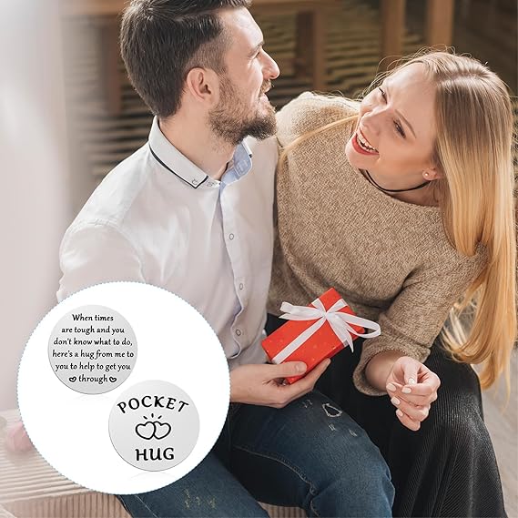 A little Pocket Hug Coin Holder Keychain Stainless Steel Double Sided Coin Thoughtful Gifts for Cancer Patients Must Have Hug Gifts for Men Women Female