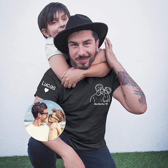 Customized Father's Day Dad Shirts Hoodie for Men Custom Outline Daddy Papa Father Dad Photo - Best Daddy Dad Grandpa Gifts from Daughter Son