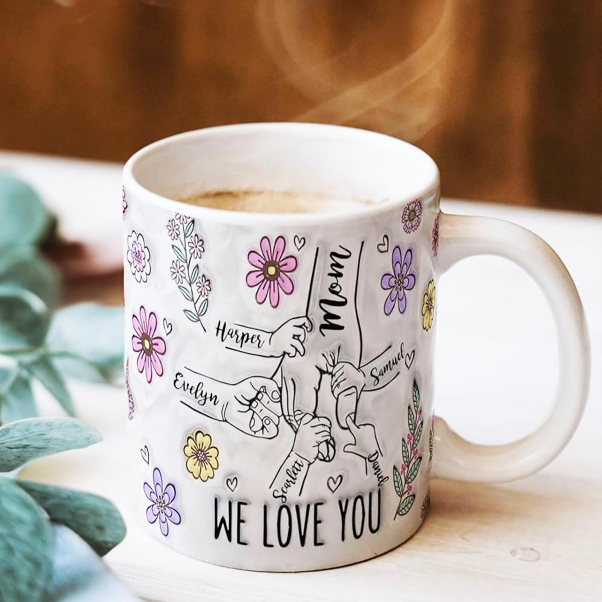 Customized Mother's Day Gifts Mom You Hold My Hand Also My Heart Mug, Family Personalized Custom 3D Inflated Effect Printed Mug, Mother's Day, Gift For Mom, Grandma