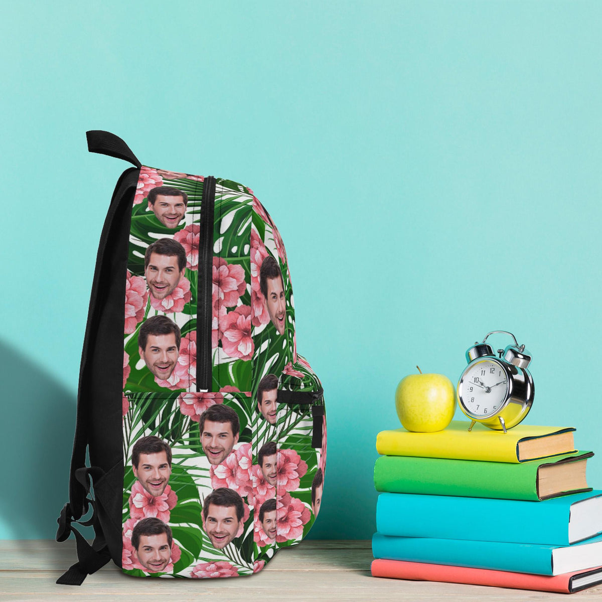 Custom Backpack with Face Photo and Hawaii Flowers Pattern, Personalized Back to School Bag Gift, First day of School