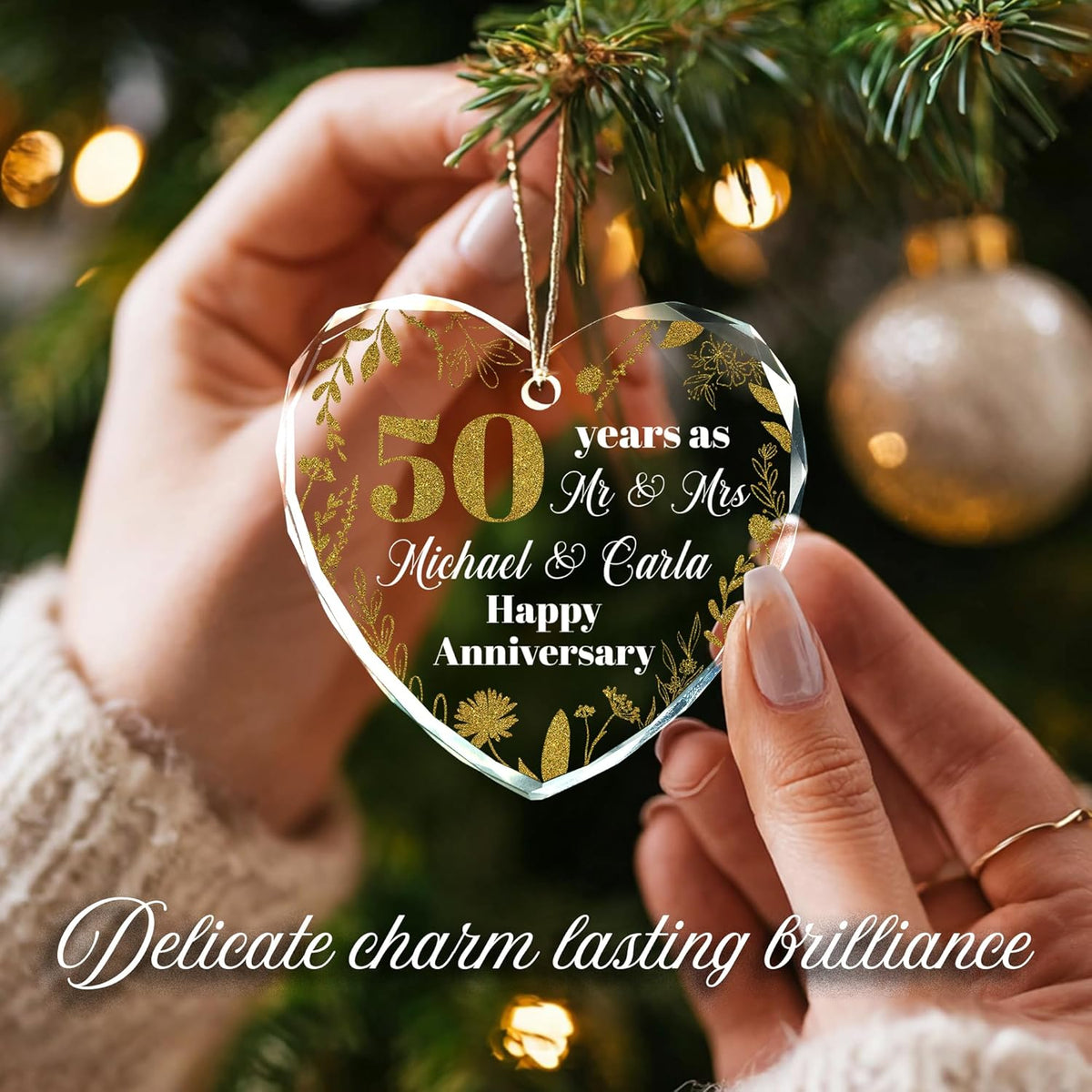 Personalized 50th Wedding Anniversary Glass Ornament Mr and Mrs Christmas Ornament 2025 Golden Anniversary Keepsake Gift for Parents Grandparents Couples Celebrating 50 Years