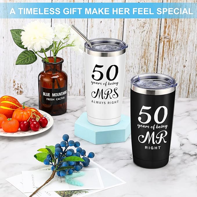Mr. Right Mrs. Always Right Travel Tumbler Wedding Engagement Anniversary Travel Mug for Husband Wife Newlywed Couples Bride Groom Anniversary