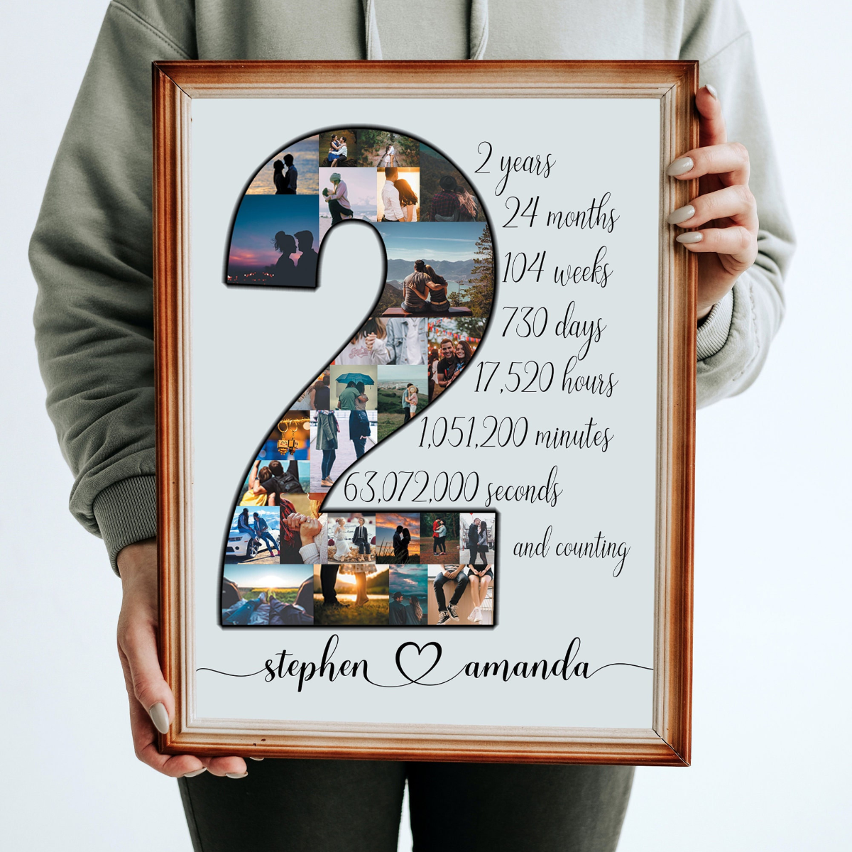 2 Year Anniversary Gift for Him, Personalize Second Anniversary Gift for Husband, 2nd Anniversary Gift for Boyfriend, Custom Photo Collage
