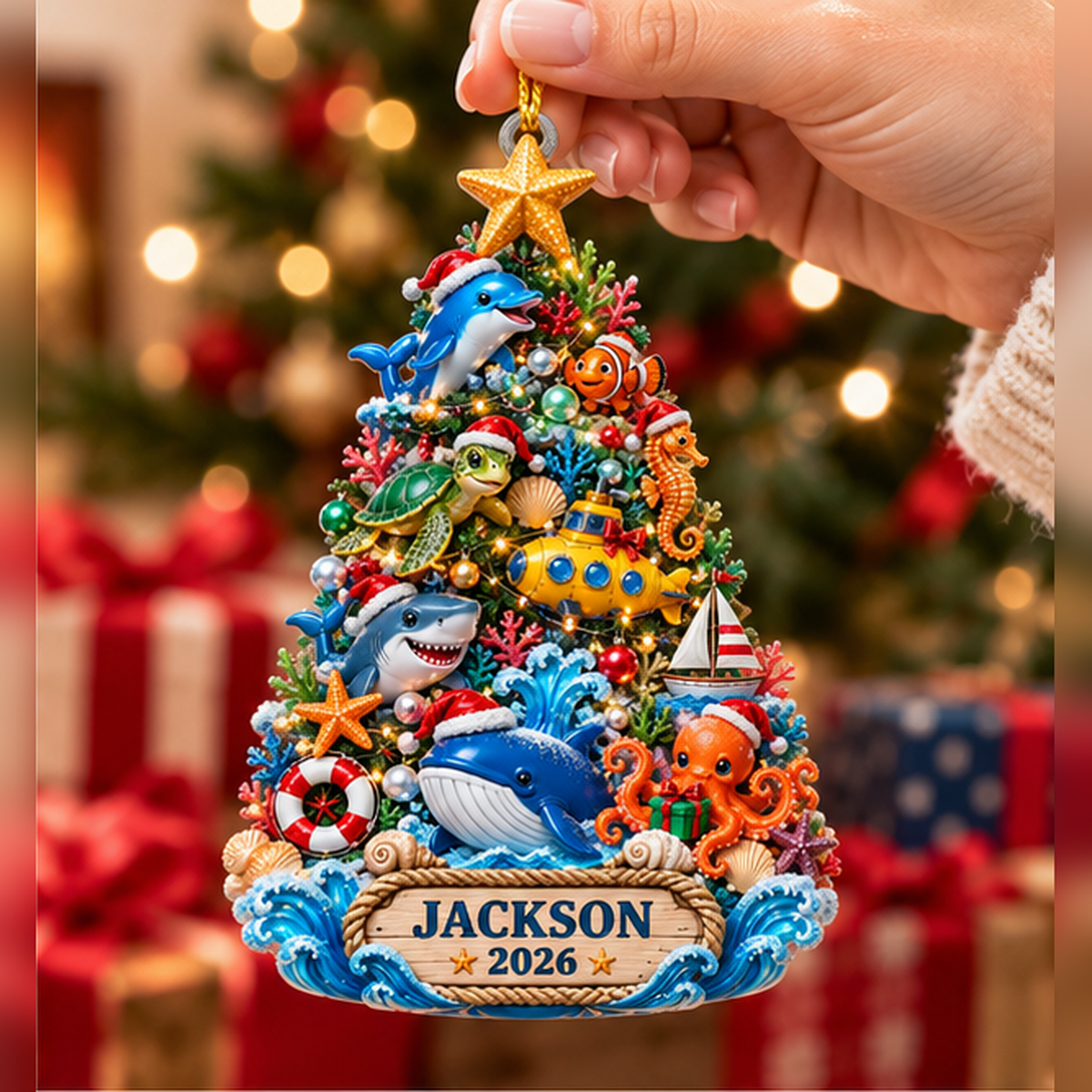 Personalized 3D Ocean Adventure Christmas Tree Ornament 2026 – Dolphin, Shark, Whale & Sea Animals, Custom Name Gift for Kids 8e253344-e4cc-44aa-a122-3b886d6658c1-Jackson_Ocean_02_Handheld_1200x1200.png