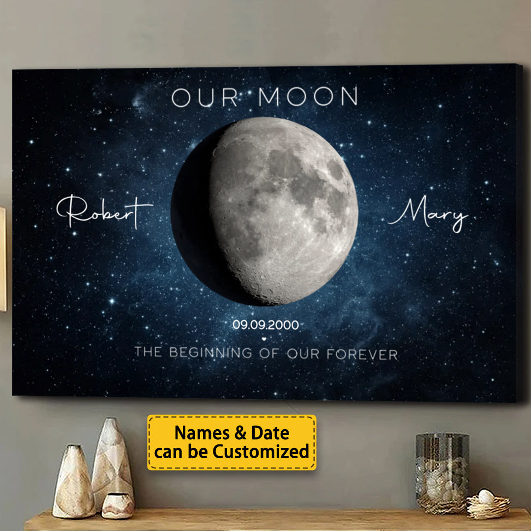 Our Moon Anniversary Gift for Couple - Personalized Moon Phase Canvas / Poster Valentine Gift For Him Gift For Her Anniversary Gift Wedding Gift