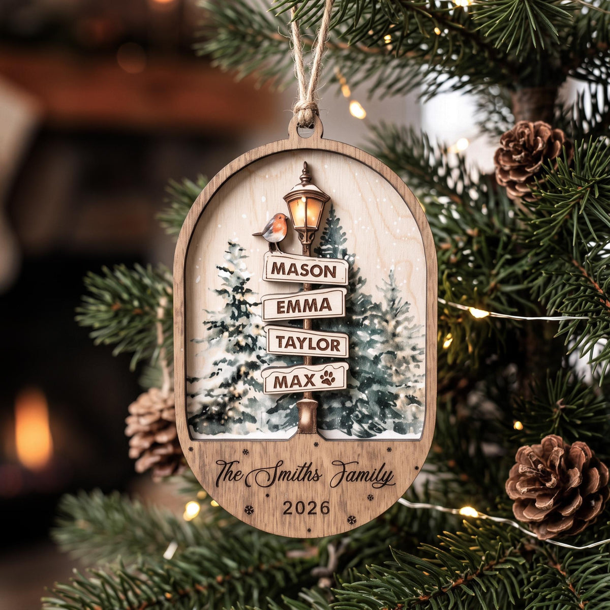 Family Names Christmas Ornament, Family of 3 4 with Pets, up to 20 Members, Personalized Family Ornament, 2-Layered Wood Ornament With Names 93b80115-a383-4c12-8117-7c3316b421dc-3.jpg