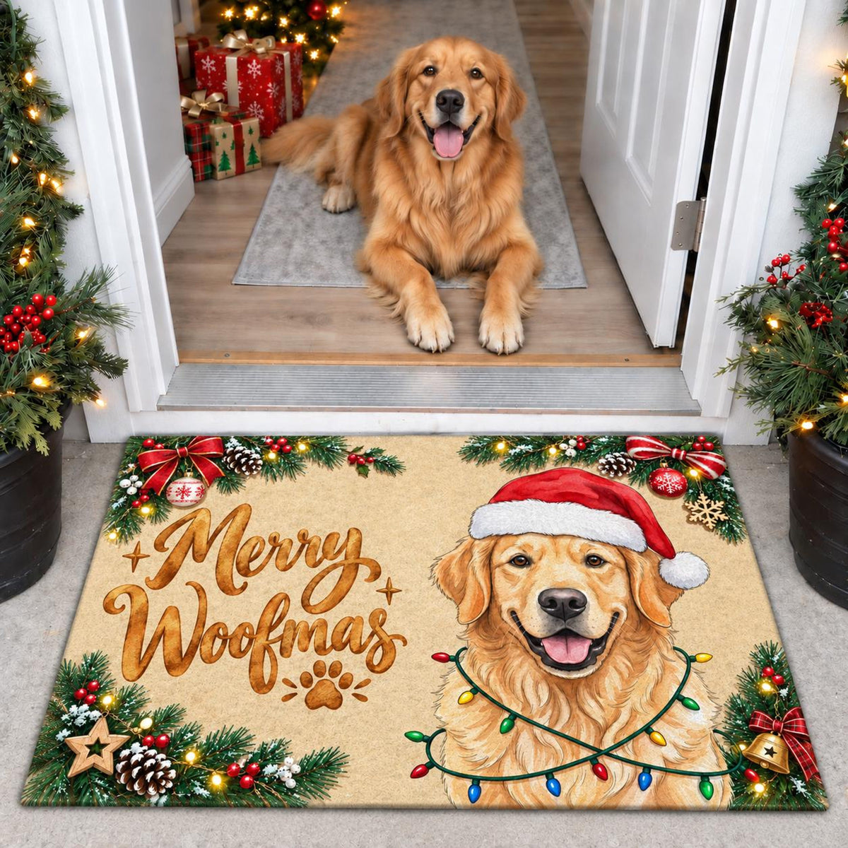 Merry Woofmas Dog Doormat, Festive Christmas Porch Decor, Plush Velour Mat 98632f62-2e9c-450d-af7b-d5e0aa2ce949-3.jpg