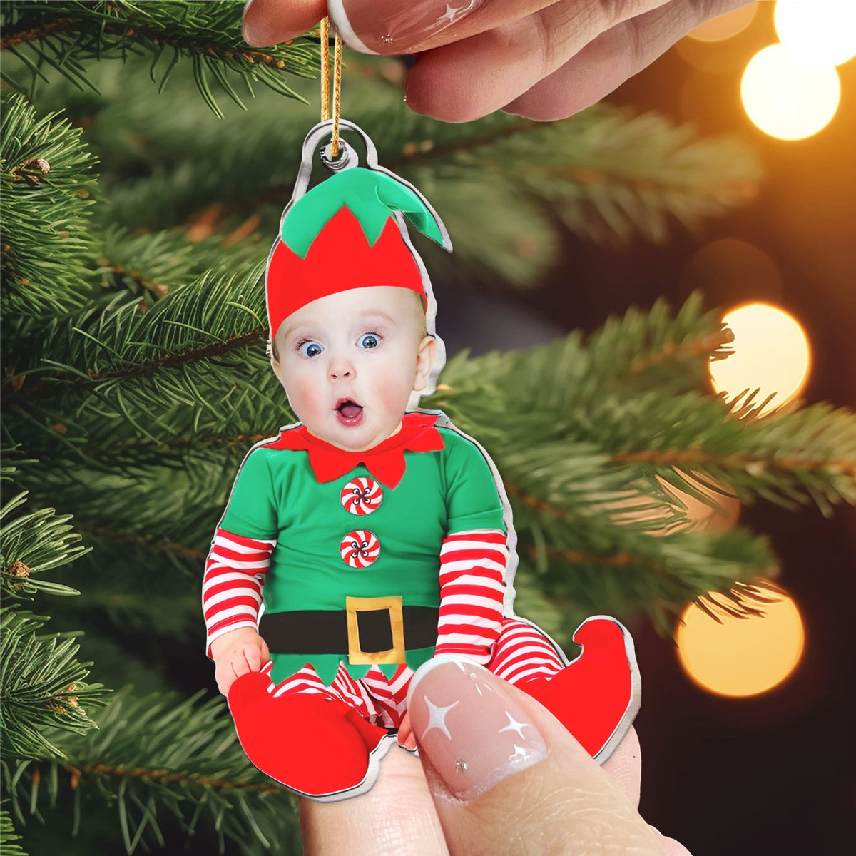 Adorable Newborn Baby Xmas - Personalized Babys Photo First Christmas Ornament
