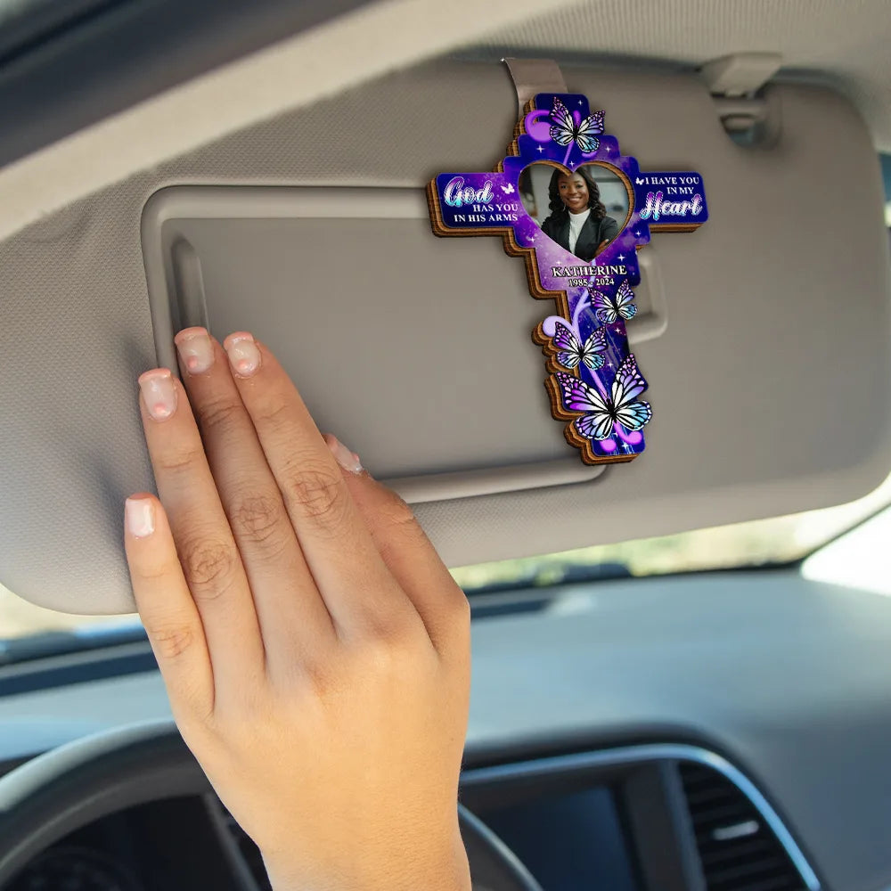 Custom Photo God Has You In His Arms - Personalized Custom Shaped Car Visor Clip