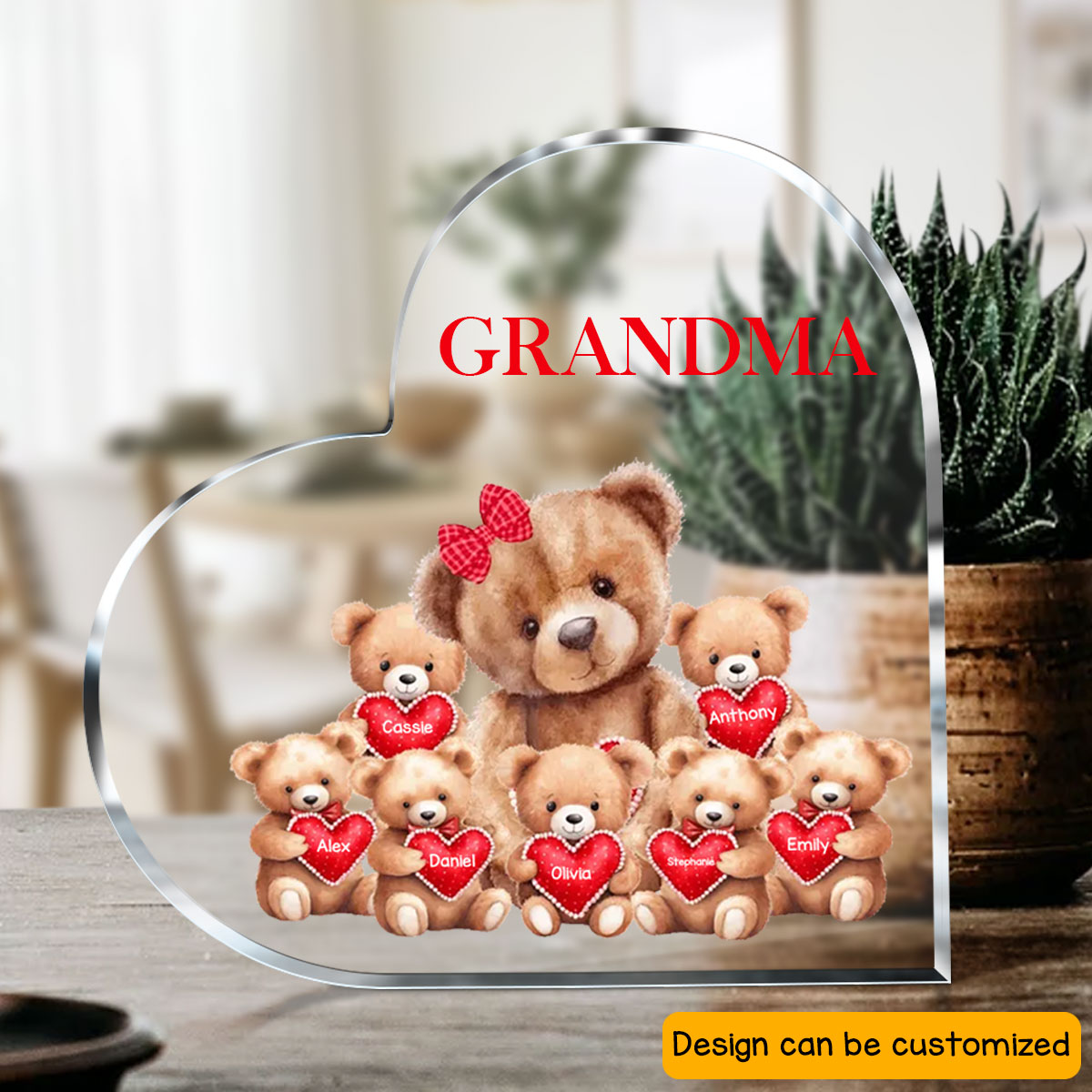 Mama Bear With Little Kids - Personalized Heart Shaped Acrylic Plaque - Gift For Grandma